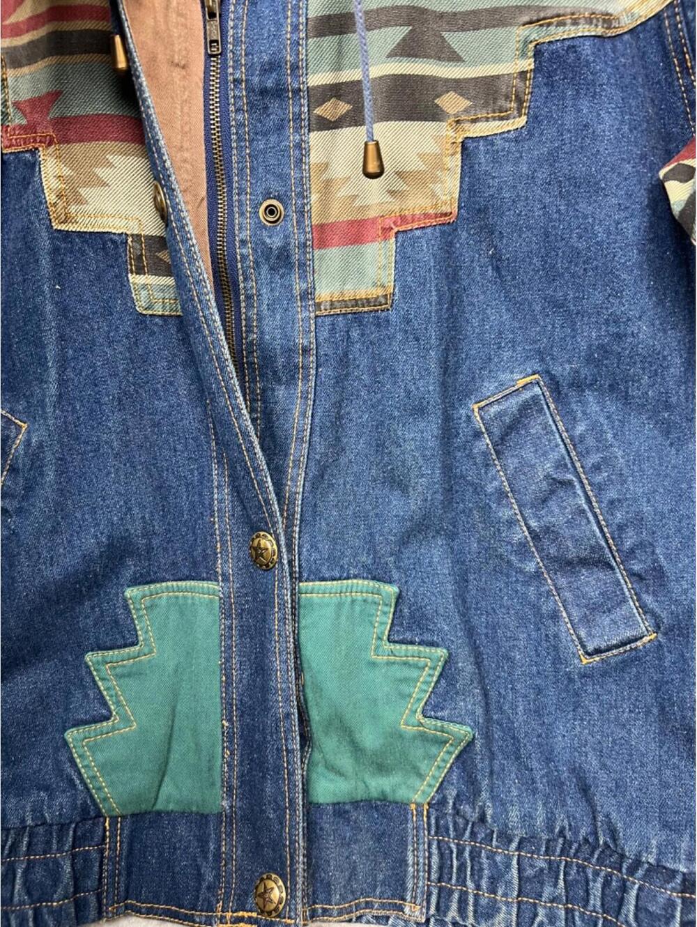 Vintage 80s 90s MidWest Aztec Womens L Denim Oversized Jacket Coat Western Boho - Picture 11 of 13